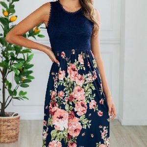 Floral maxi dress with lined lace tank style top